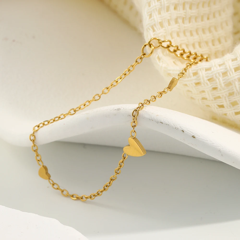 E B belle Official Store Small Dainty Mini Heart Chain Bracelets Arm Jewelry For Girl Gold Plated Stainless Steel Bracelet
