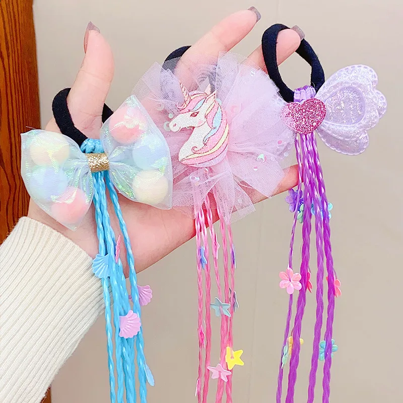 1PC Girls Colored Bow Wigs Ponytail Lovely Headbands Rubber Bands Beauty Hair Bands Headwear Kids Hair Accessories Hair Ornament