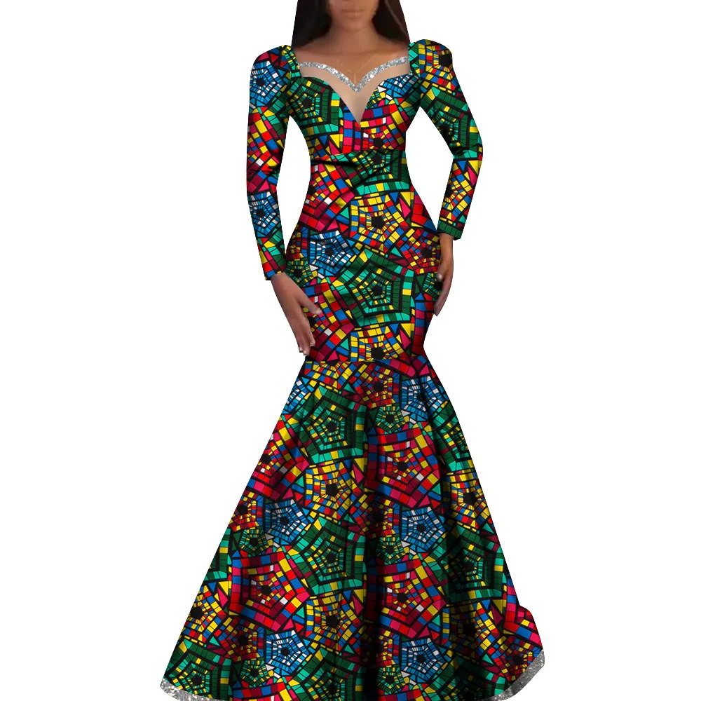 

Women Party Dress Sexy Long Sleeve Sequin Mesh Patchwork Elegant Plus Size Maxi Long Christmas Evening African Gowns Dashik