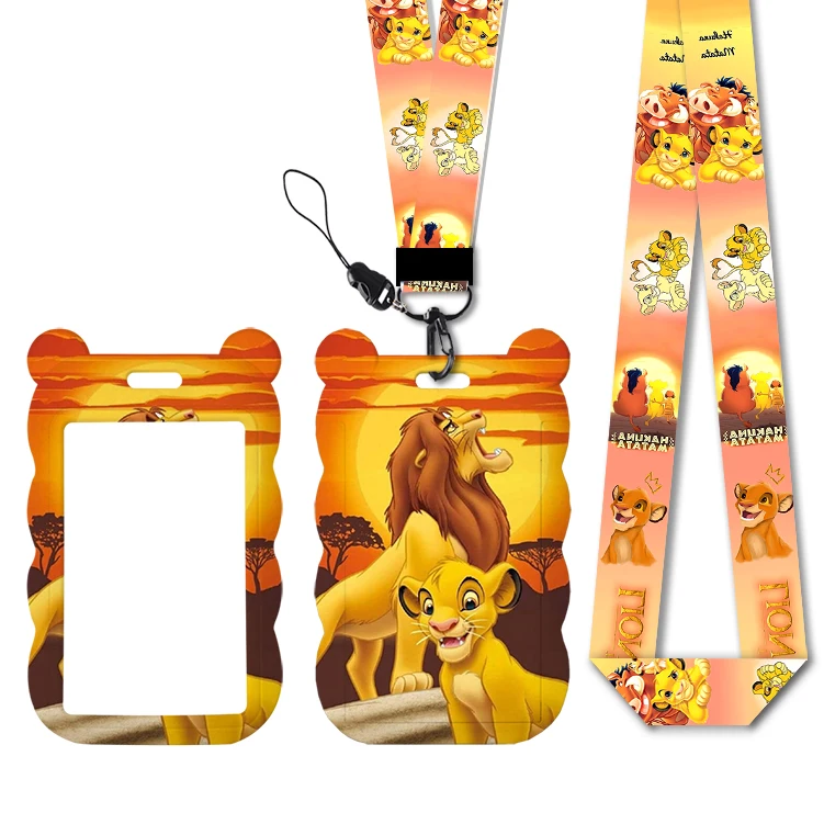 Cordón con diseños de películas novedosas del Rey León de Disney, soporte para tarjeta de identificación, correa para tarjeta de trabajo, tarjetero de acceso para autobús, llaveros, accesorios