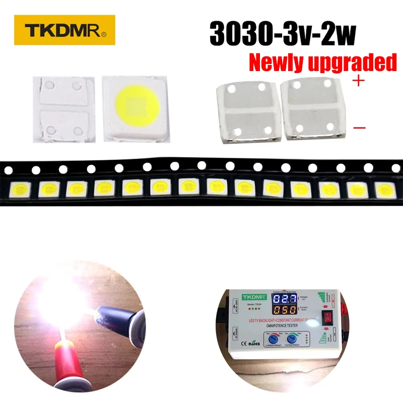 

TKDMR 1000/500pcs LED Backlight High Power 2W 3030 3V Current 500MA Color Temperature 10000-20000kl White TV Application