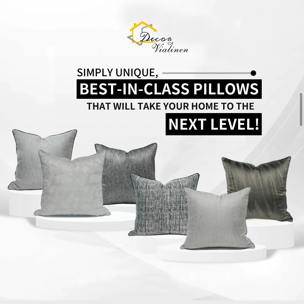 Luxury Jacquard Fabric Striped Solid Gray Silver Cushion Covers For Home Decor 45x45cm Pillow Cover