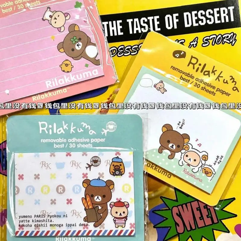 Random 3Pcs Kawaii Rilakkuma Sticky Note Cute Cartoon Japanese Anime Creative Sticky Notes Stationery Notebook Student Gifts