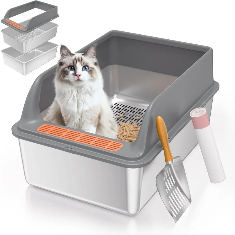 

Stainless Steel Sifting Litter Box with Lid, Large Sifting Cat Litter Box for Pine Pellets & Small Cats