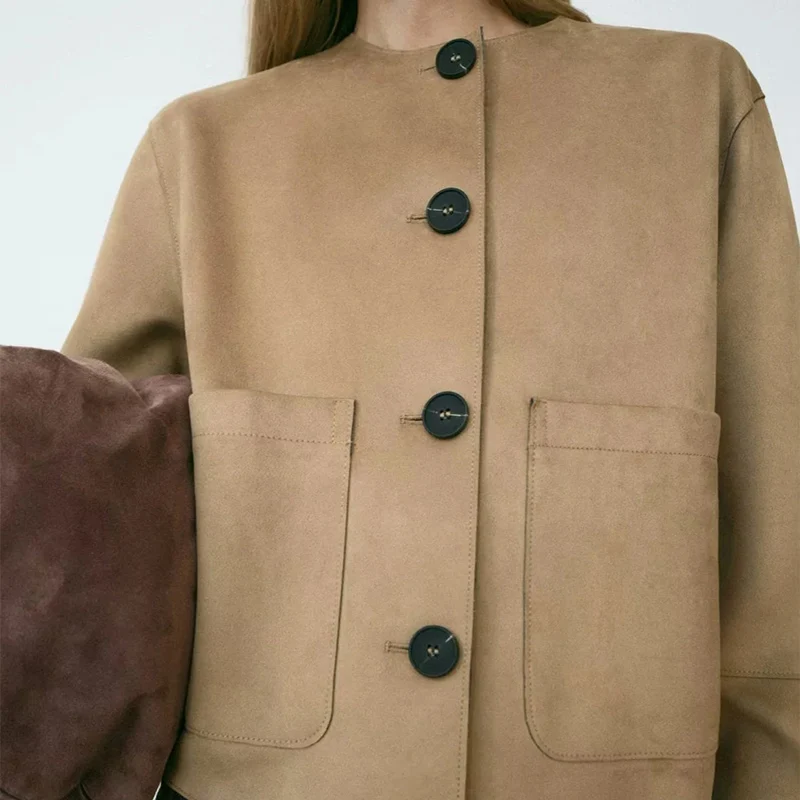 

Spring Women's Velvet Texture Long Sve round Ne Jaet Coat Z Brand Polyester Fiber 00% ort Outerwear