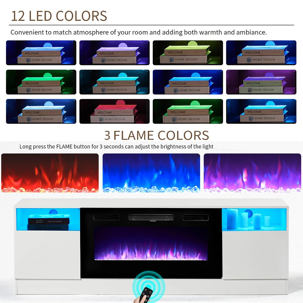 【Breeins】Recessed Electric Fireplace TV Stand with Closed Storage Home Decoration With Remote Modern
