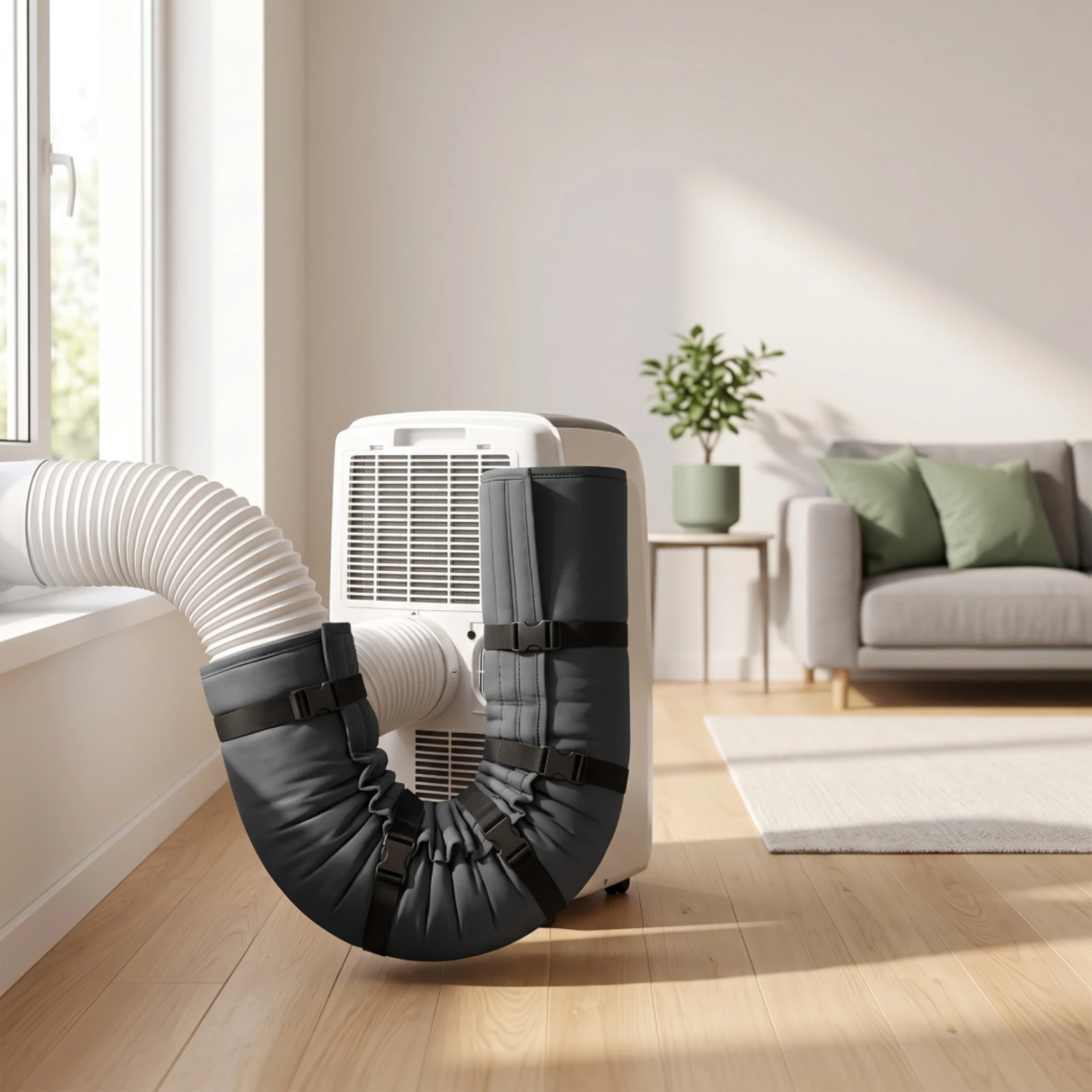 Air Conditioning Hose Sleeve with Straps Shielded Air Conditioner Hose Cover Adjustable for Living Room, Bedroom