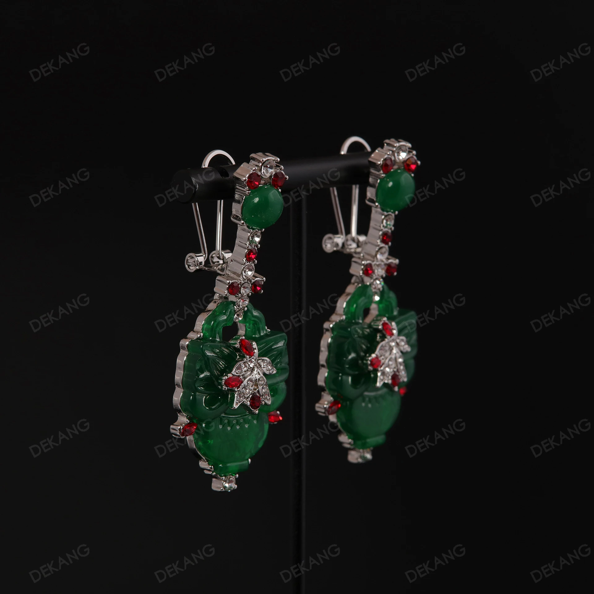 Copper Alloy New Chinese-Style Emerald Green Earrings
