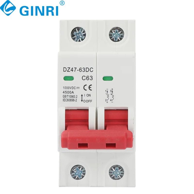 5 PCS DZ47Z-63 2P DC MCB Disjuntor Miniatura 32A 10A Mini Disjuntor Para Sistema Solar Fotovoltaico