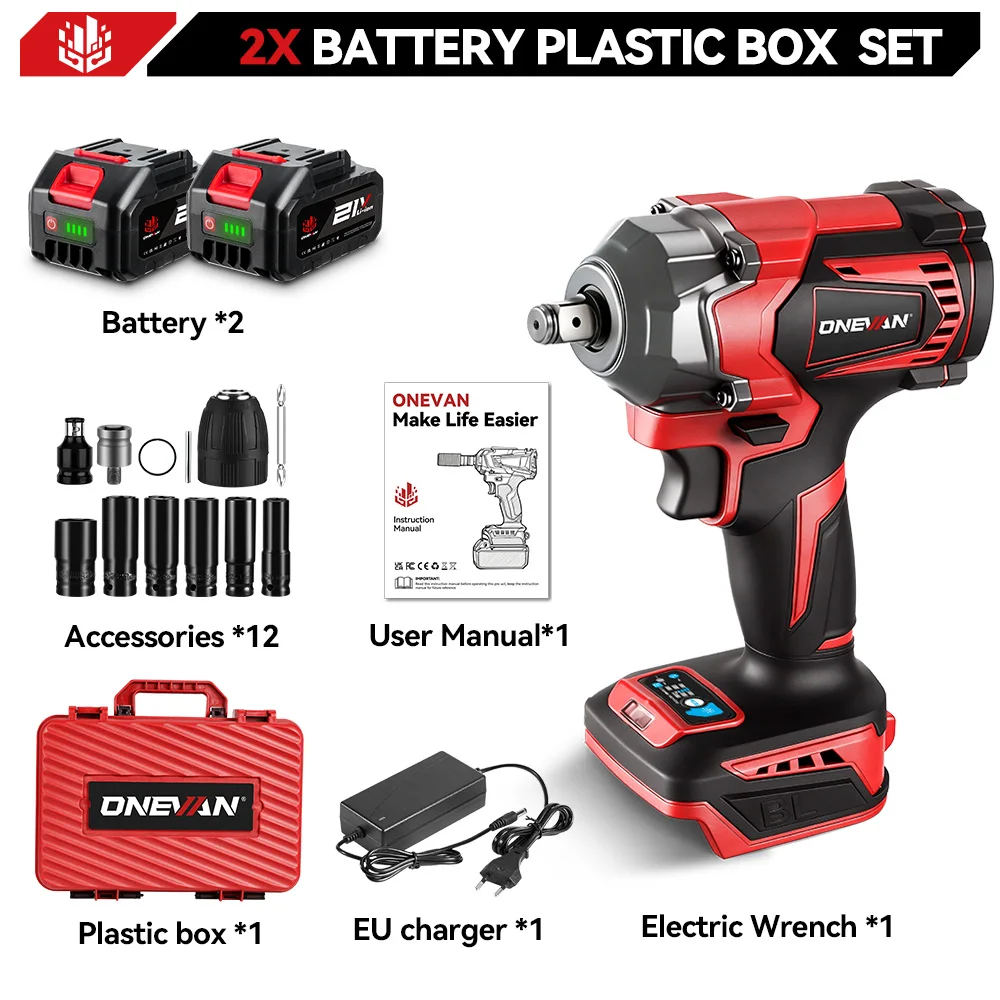 ONEVAN 1200N.M Borstelloze 1/2 inch Elektrische Slagmoersleutel 3 Functie Accuboormachine Schroevendraaier Gereedschap Voor Makita 18 V Batterij Pin