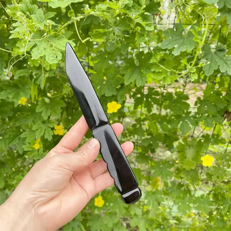 سكين سبج أسود طبيعي D agger نحت تمثال حلية فنغ شوي ديكور المنزل حجر هدية عيد 1 قطعة