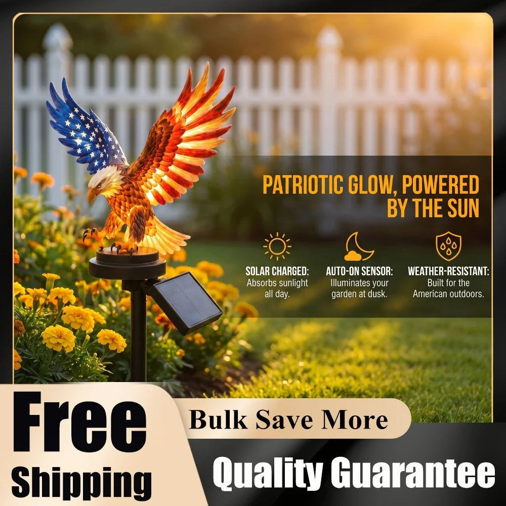 Eagle Solar Lights 4th of July Decorations Solar Powered Eagle Stake Lights for Lawn Patio Yard Patriotic Memorial Day Decor