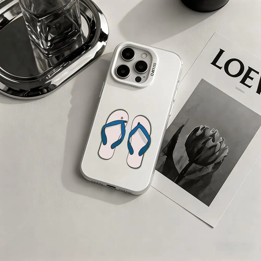 a pair of flip-flops Phone Case For iPhone 17/16/15/14/13/12/11 Pro Max Luxury Silver TPU Case Shockproof Anti-Scratch