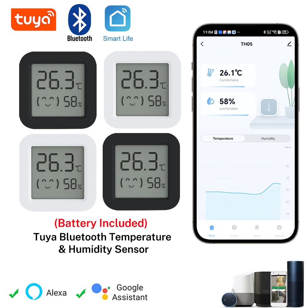 Tuya 미니 LCD 습도 온도 센서 Bluetooth 호환 APP 제어 Alexa 용 스마트 습도계 온도계