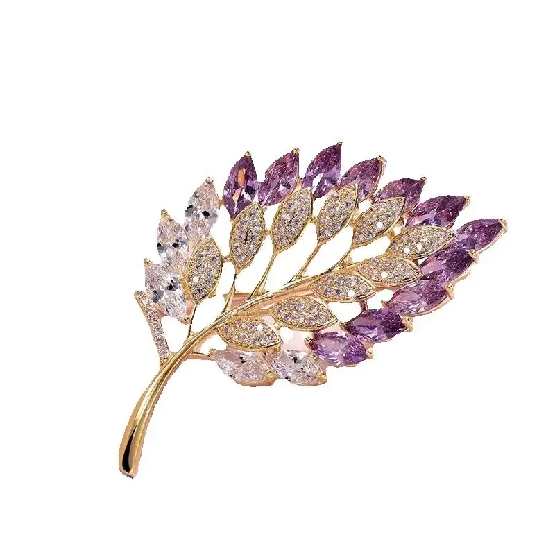 Exquisite Women Girls Elegant Crystal Leaves Brooches Pins Fashion Shining Boutique Rhinestone Plant Badges  Jewelry For Lady