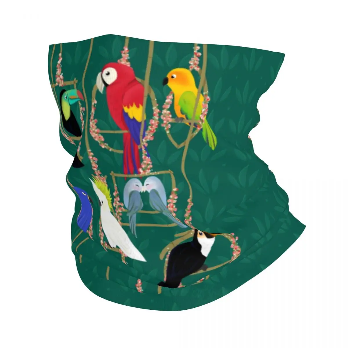 Tropical Getaway Parrot Birds Bandana Neck Gaiter for Hiking Hunting Wrap Scarf Cockatiel Budgie Toucan Balaclava Warmer