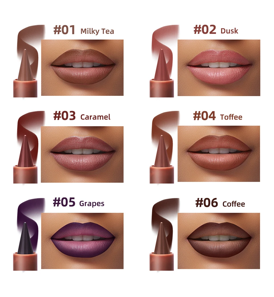 Rossetto 2 in 1 Matita labbra Punta appuntita Trucco labbra idratante a lunga durata con layout di colore per l'uso quotidiano