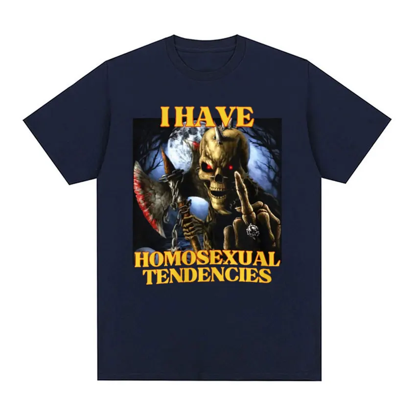 Homosexual Tendencies Funny Hard Skeleton Meme T-shirt Mens Harajuku Y2k Streetwear T-shirts Unisex Fashion Vintage T Shirt Tops