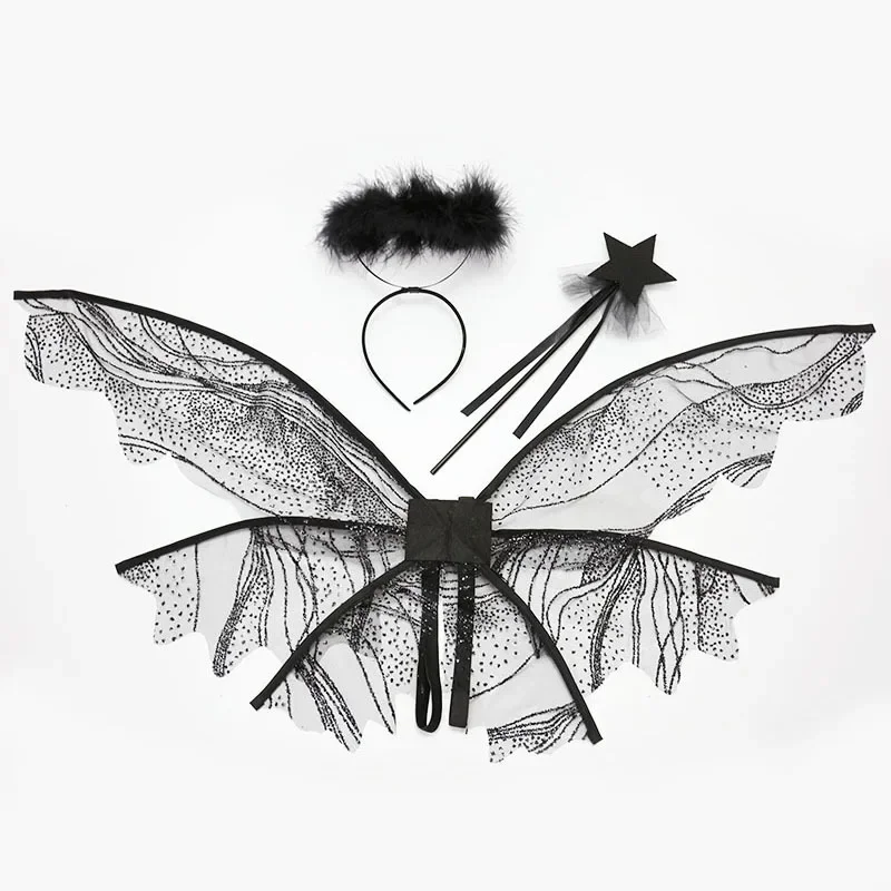 Party Fairy Angel Wings for Girls Dress Up Sheer Wing Halo Ring Headband Magic Wand Sticks Halloween  Costumes