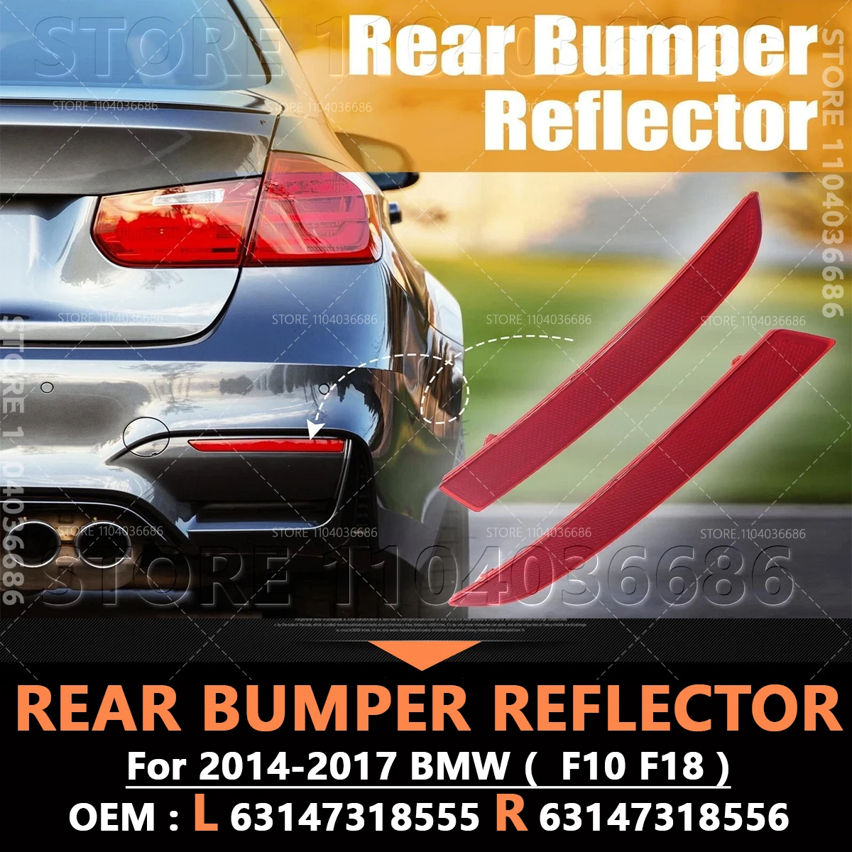 

For 2014-2017 F10 F18 528i 528iX 535d 535dX 535i 535iX 550i 550iX Hybrid 5 Rear Bumper Reflector 63147318555 63147318556