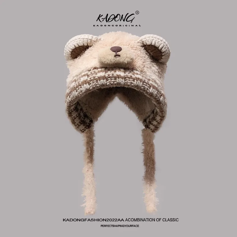 جديد لطيف آذان الدب أفخم Bomber القبعات للنساء الخريف والشتاء السفر الدافئة تنوعا شخصية مضحك البلوز قبعات الرجال