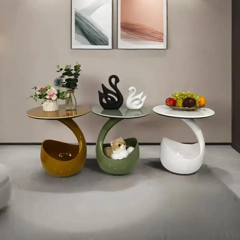Italian Minimalist Cat Bed Sofa Side Table, Art End Table, Mini Storage Nightstand for Living Room