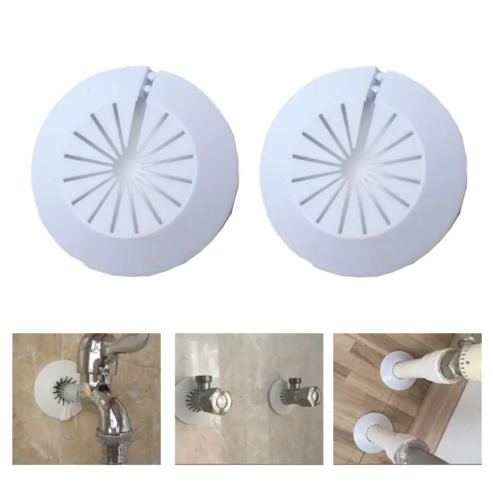 2pcs Plastic Wall Hole Duct Cover Shower Faucet Angle Valve Pipe Plug Decoration Cover Snap-on Plate Kitchen Faucet Accessories