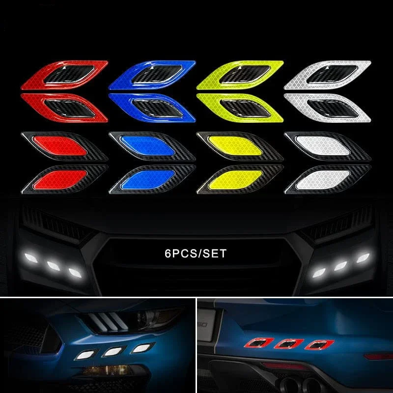 Universele 6 stks Auto Reflecterende 3D Koolstofvezel Sticker Auto Reflecterende Strips Nacht Stickers Anti-Kras Veiligheidswaarschuwing Sticker