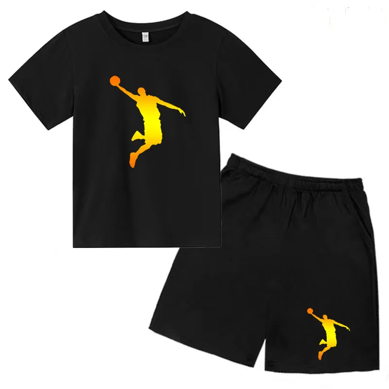 

Kids Basketball Idol Print T-shirt Boys Girls Toddlers 3-12Y Black Short Sleeve +Shorts Casual Sports Fashion Game Training Set