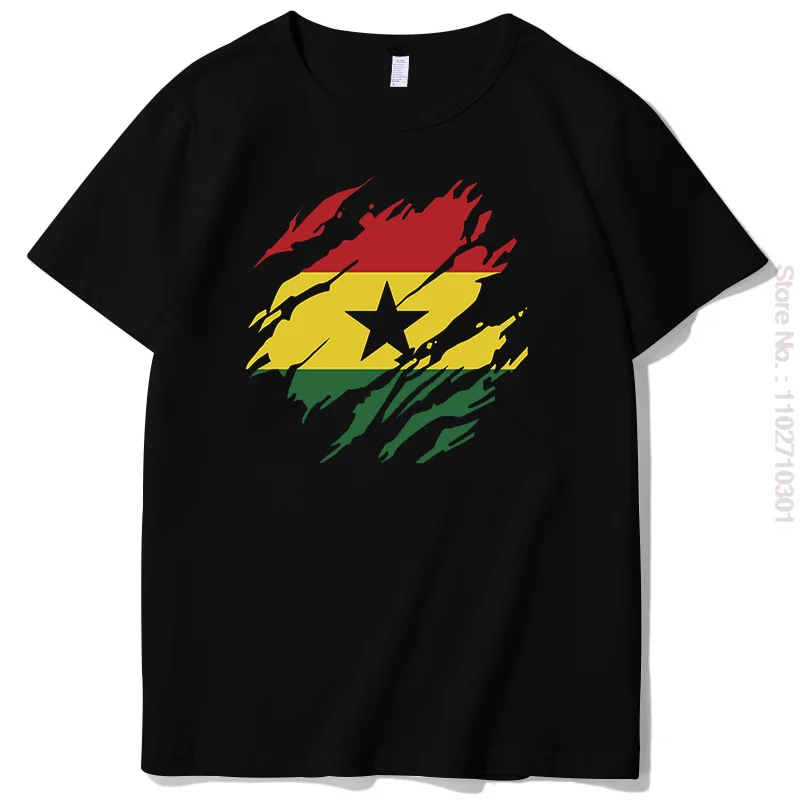 Torn Ghana Flag Ghanaian Mens T-Shirt Print Graphic T Shirts Summer Hip Hop Tees Short Sleeve t-shirt Harajuku Mens Clothes