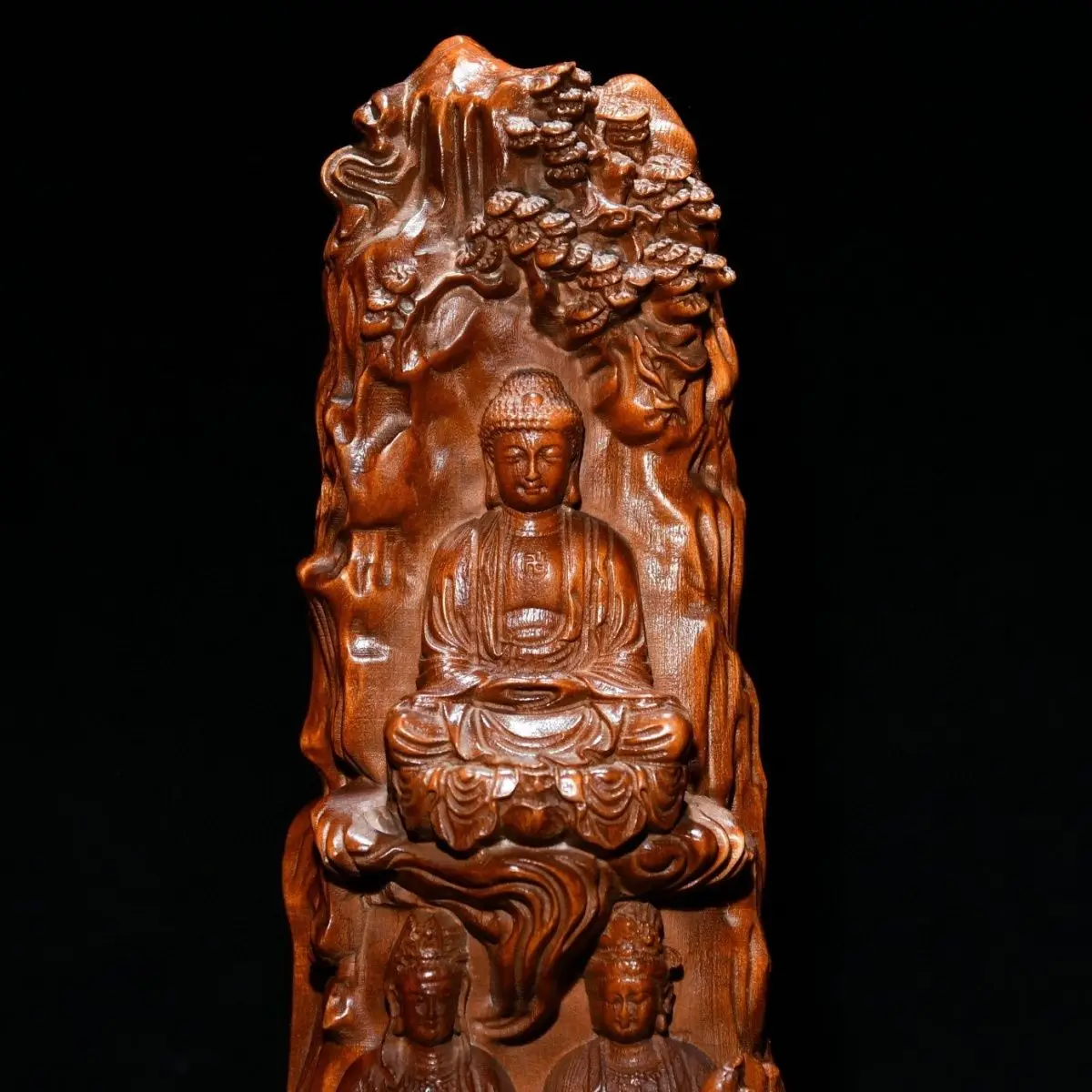 Hand Carved Wood Sakyamuni buddha, guanyin, and the three saints Statue Figurine Desktop Ornaments Home Decoration