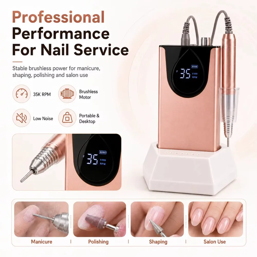 Professional 35000RPM Brushless Nail Drill Machine Electric Nail File Portable Manicure Tool