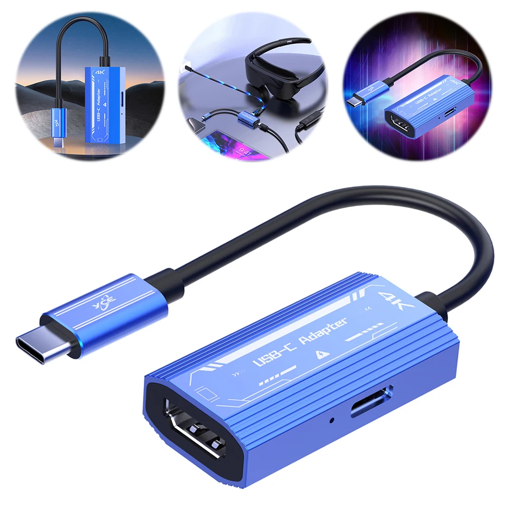 USB-C To HDMI-compatible Adapter 4K@60Hz PD100W&Data Transfer for XREAL/Rokid Air AR Glasses for Switch/Steam Deck/ROG Ally