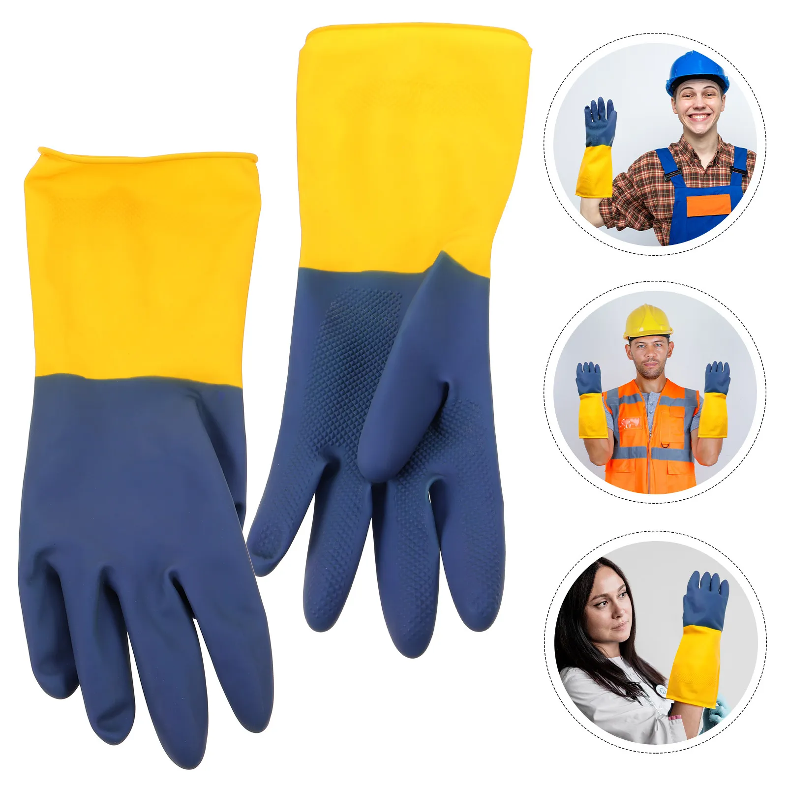 

1 Pair Waterproof Acid-Resistant Latex Gloves Wear Resistant Anti-Slip Protective Industrial Work Gloves for Gardening