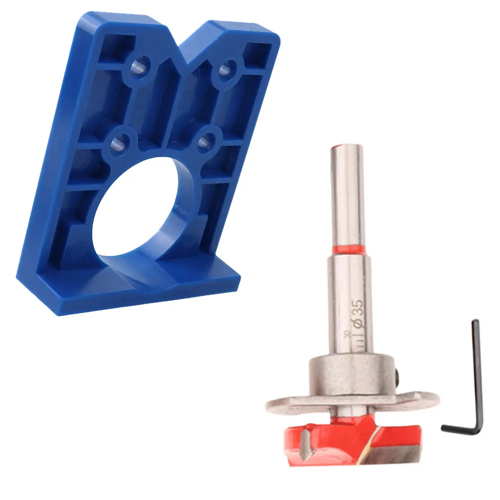 

35Mm Hinge Drill Bit Set Head Woodworking Drill Guide V-Locator Depth Stop Accurate Hole Drilling Concealed Jig