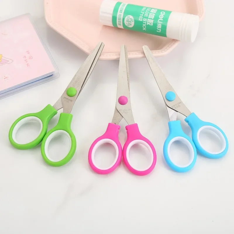 5pcs Plastic Handle Hand Scissors Stainless Steel Office Scissors Students Paperscissors Children Safety Scissors Customization