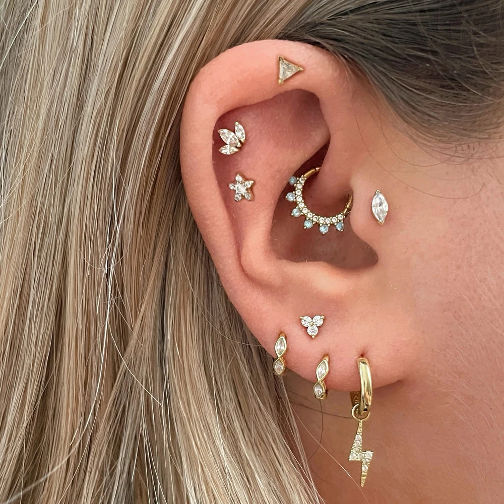 1 adet Septum kabuklu Tragus piercing küpe kadınlar için taç yıldız zirkon altın rengi Helix Daith lob kıkırdak piercing kulak takı