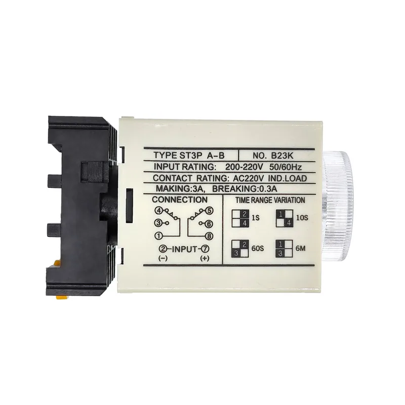 ST3PA-A Time Relay With Base Socket Power On Time Delay ST3P A-A/B/C/D/E/F/G AC 220V 110V 380VAC