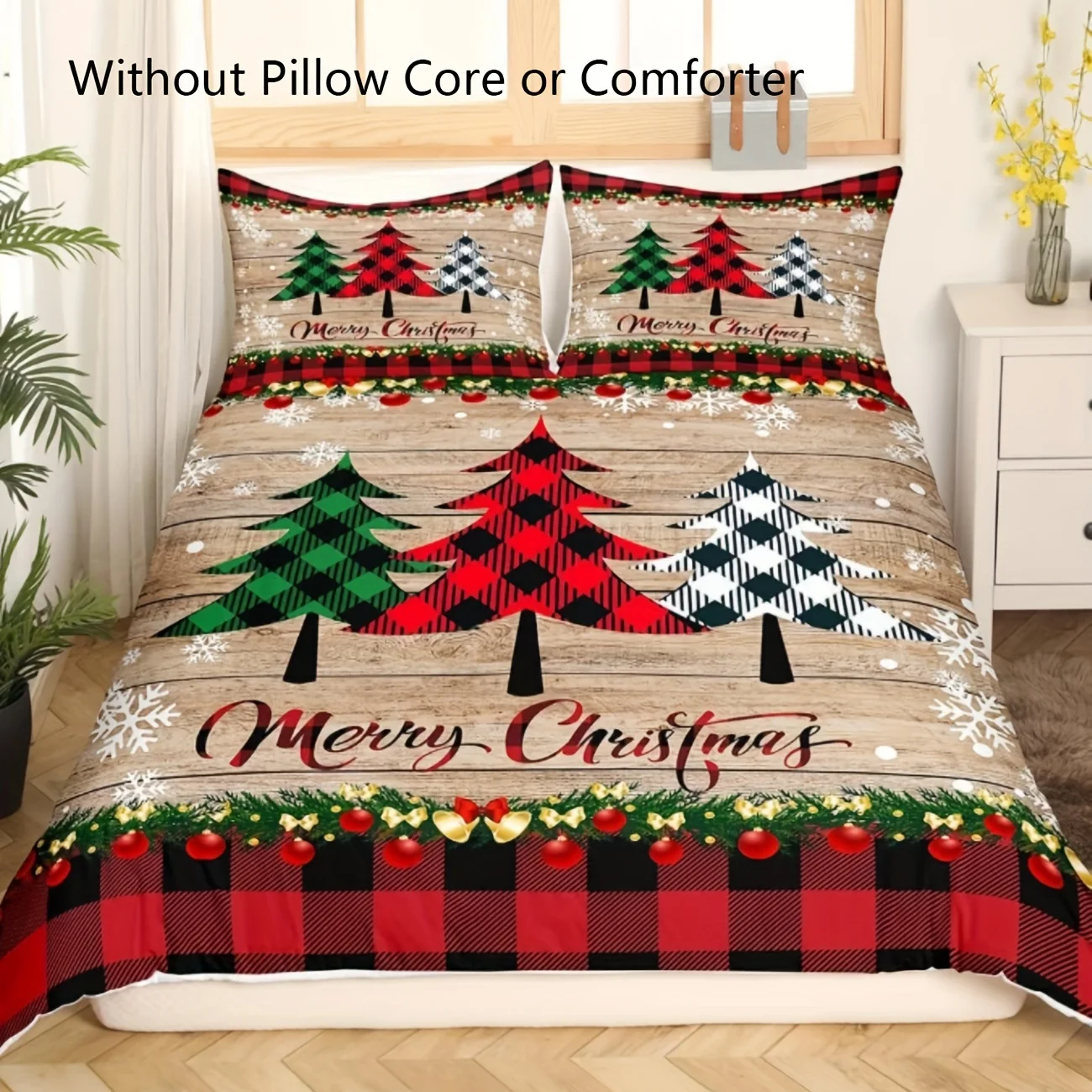 

3-Piece Merry Christmas Tree Pattern Microfiber Duvet Cover Set - Soft, Breathable, Hypoallergenic Bedding for Bedroom