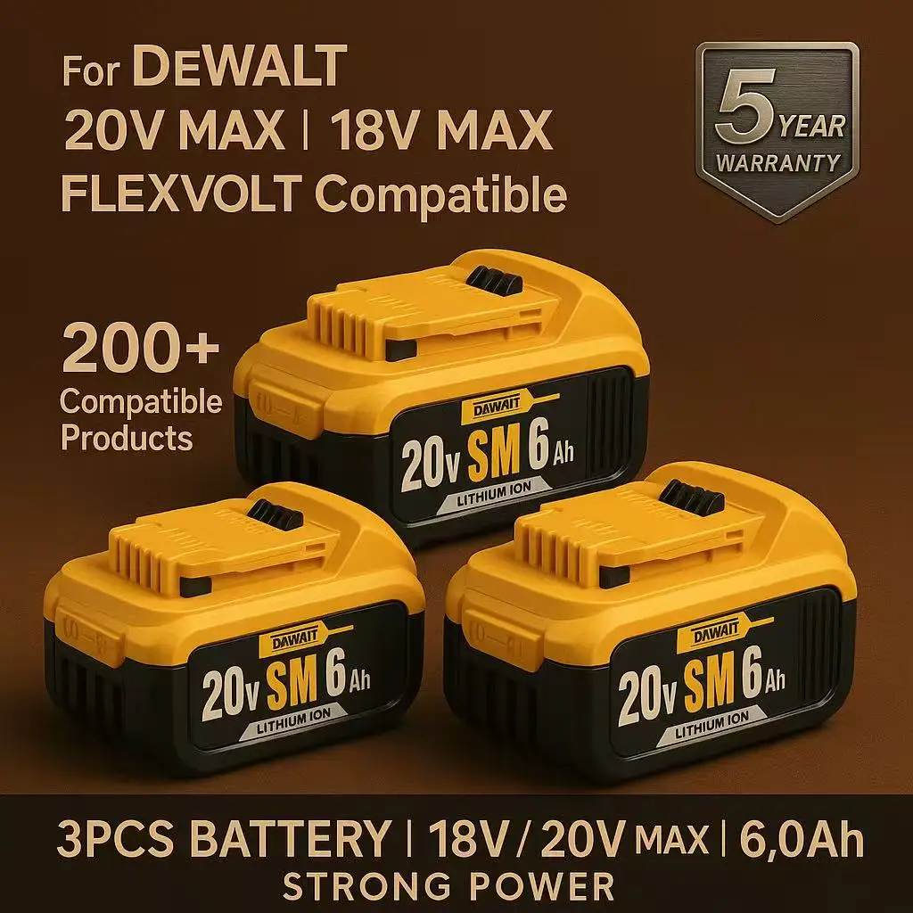 

20V 6.0AhFor Dewalt DCB200 Replacement Battery Compatible withFor Dewalt 20V Tools DCB120 DCB182 DCB205DCB206 Battery