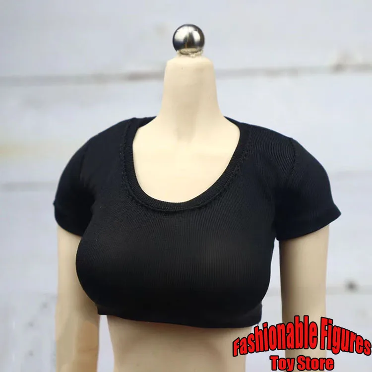 1/6 Women Soldier T-Shirt Elastic Tight Short Crop Top Tank Vest Hot Mini Skirt Leather Belt Fit 12