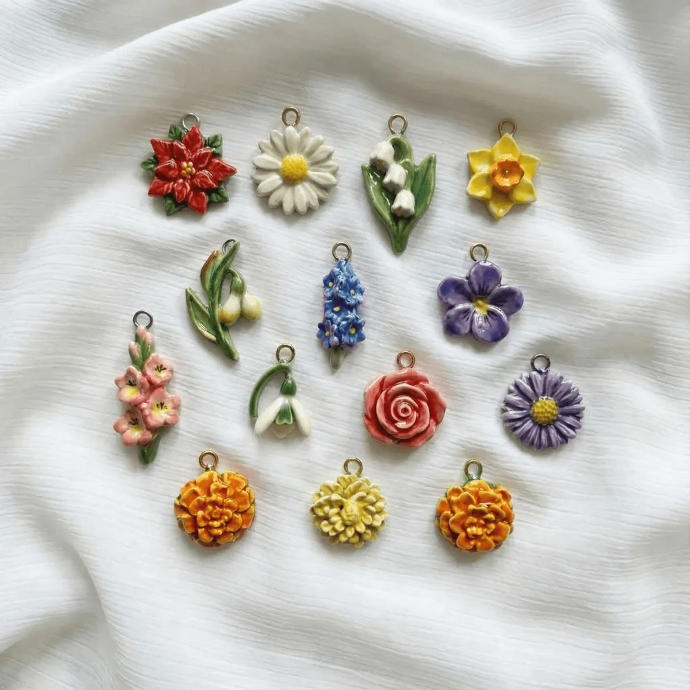 Modische Neue Trendige Frische Pastoral-Stil Bunte Pflanzen- und Blumen-DIY-Anhänger Charms für Schmuckherstellung – Detail 4