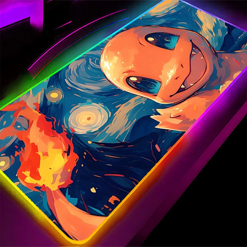 

Mouse Pad Pokemon 90x40cm RGB Rubber Lock Edge Computer Gaming Accessories HD Print Mousepad Desk Mat LED Backlight Gamer Carpet