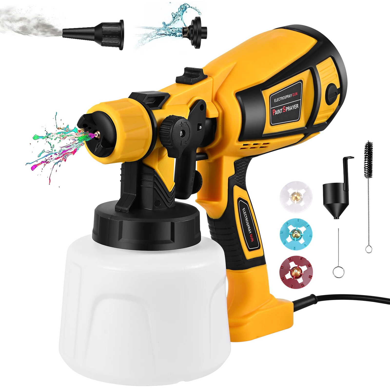 650W Electric Spray Gun 0.8mm/1mm/1.8mm/2.5mm 4 Nozzle Sizes 1400ml HVLP Household Paint Sprayer Flow 3 Spraying Patterns