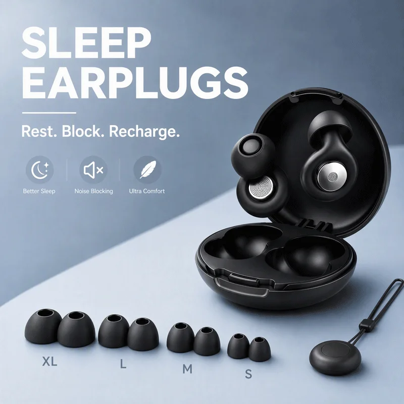Sleep Noise Blocking Silicone Ear Plugs,Noise Cancelling Reusable Earplugs, Comes with 8 Eartips & Compact Carry Case
