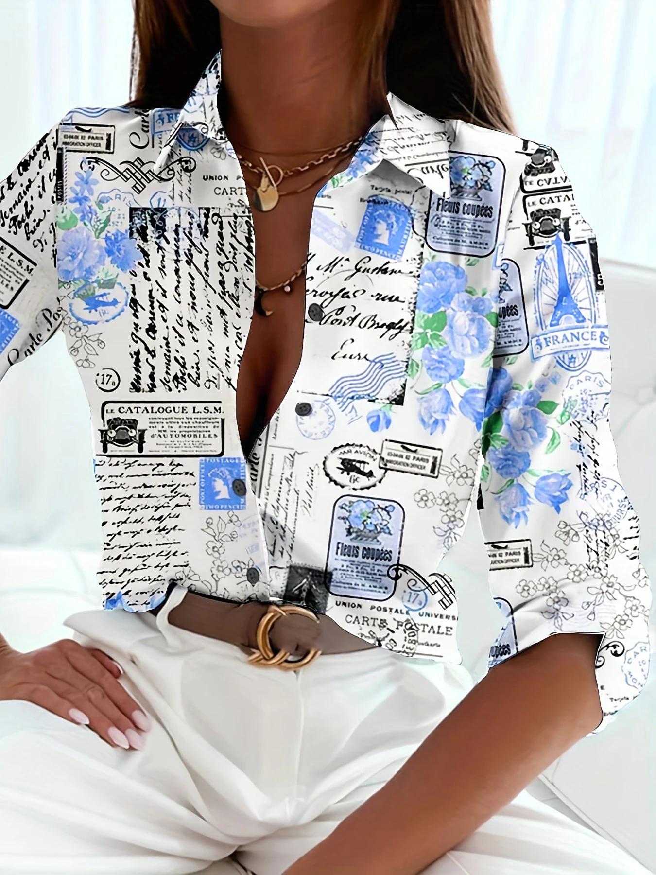 

Всесезонные модные женские рубашки с длинным рукавом и буквенным цветочным узором, уличная трендовая женская блузка 3XL, повседневная рубашка больших размеров