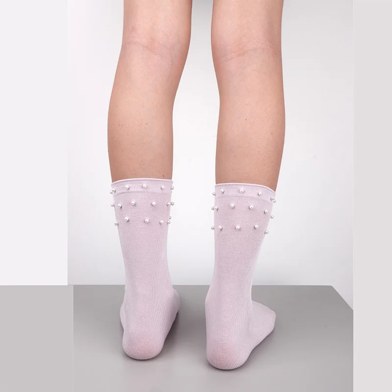 

1 Pair Korean Fashion Women Socks Pearls Breathable Harajuku Crew Socks JK Japanese Style Solid Color Girls Loose Long Socks