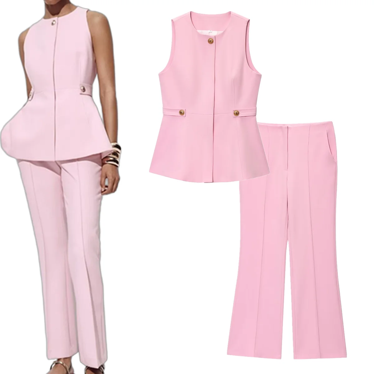 

Jenny&Dave British Fashion Ladies Sleeveless Blazers Vest Suit High Waist Straight Casual Pants Women Two Pieces Sets Women