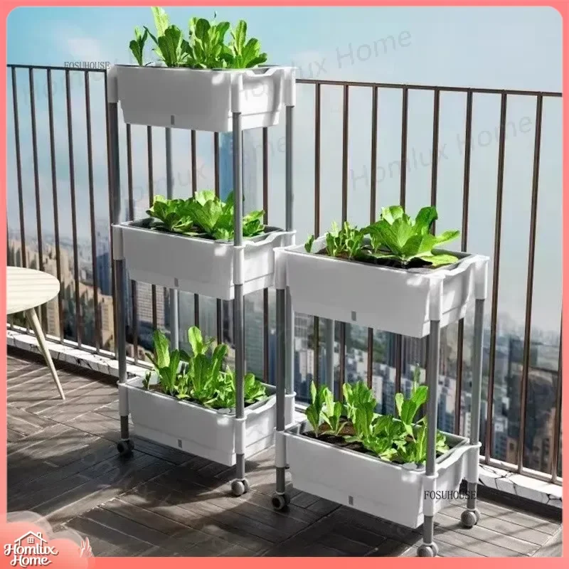 Multi-layer Hydroponic Garden Box for Balcony Vegetable Growing Self-watering Flower Pot Rack Indoor Outdoor Planting System