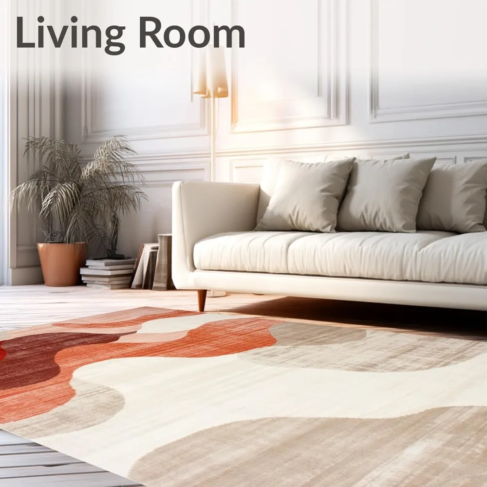 Crimson Tide Abstract Expressionist 3x5 Ultra Soft Non-Slip Stain-Resistant Washable Rug for Living Room